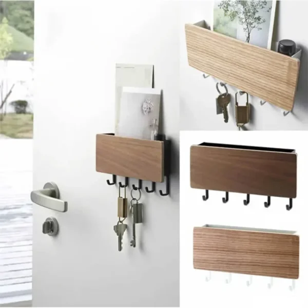 Modern Wooden Wall Key Holder & Mail Organizer | Minimalist Entryway Coat Rack