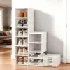 Foldable Stackable Shoe Storage Cabinet - Clear Door Organizer Rack for Closet & Entryway