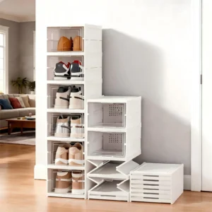 1 Foldable Stackable Shoe Storage Cabinet - Clear Door Organizer Rack for Closet & Entryway
