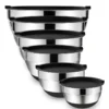 6-Piece Stainless Steel Mixing Bowls Set with Lids & Non-Slip Bases