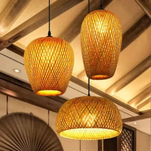 Hand-Woven Bamboo Pendant Light - Natural Rattan Chandelier Shade for Dining & Living Room