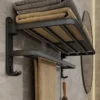 1 Matte Black Foldable Towel Rack with Hooks - Wall-Mounted Aluminum Bathroom Shelf Holder