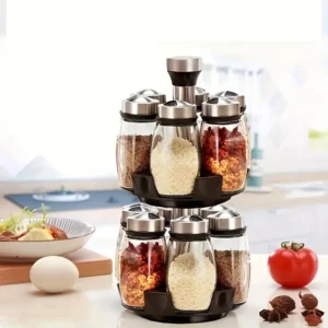 360° Rotating Spice Rack Organizer with Glass Jars