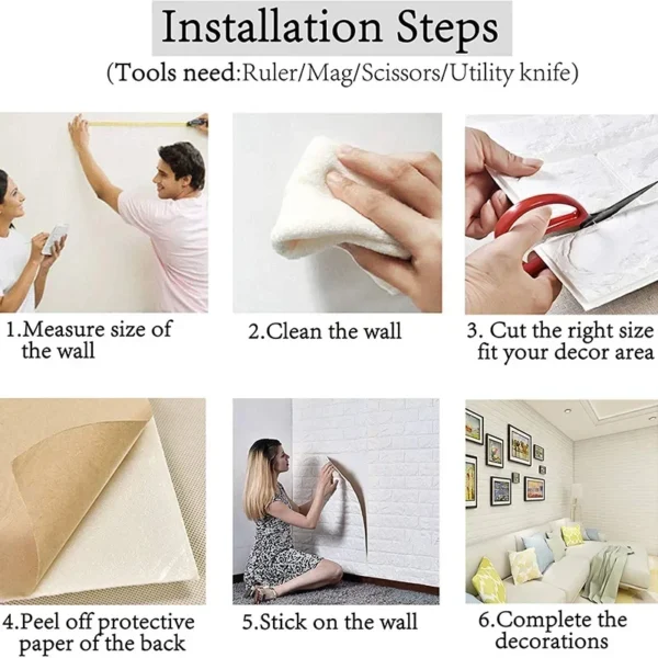 3D Self-Adhesive Brick Wall Roll - Waterproof Peel and Stick Foam Wallpaper