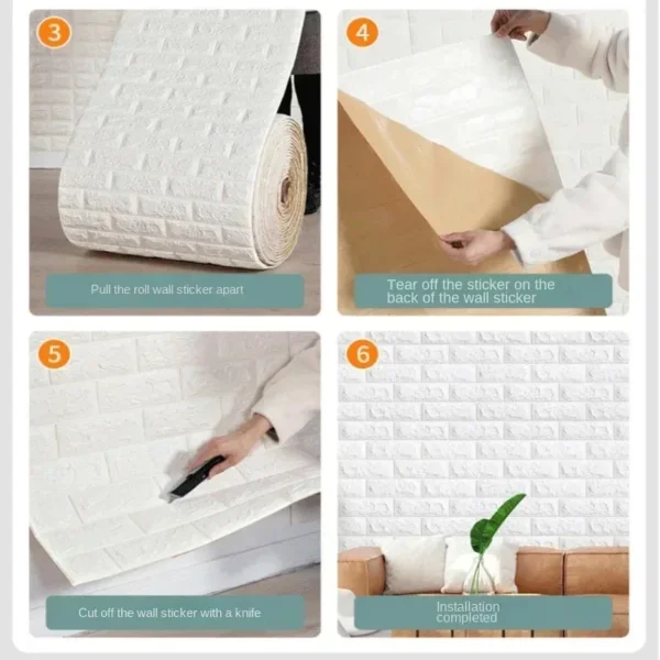 3D Self-Adhesive Brick Wall Roll - Waterproof Peel and Stick Foam Wallpaper