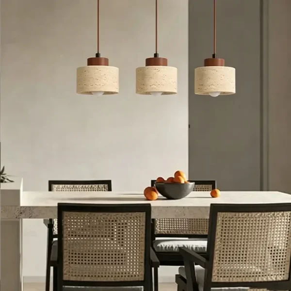 Natural Travertine Stone Pendant Light - Wabi-Sabi Modern Hanging Ceiling Fixture for Bedside & Dining