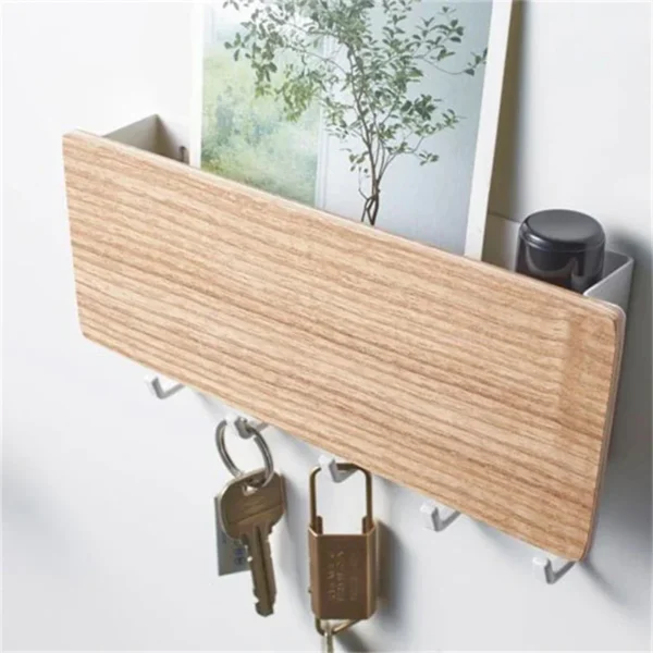 Modern Wooden Wall Key Holder & Mail Organizer | Minimalist Entryway Coat Rack