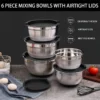 6-Piece Stainless Steel Mixing Bowls Set with Lids & Non-Slip Bases