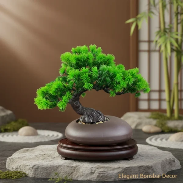 Artificial Japanese Pine Bonsai Tree in Decorative Pot - Faux Zen Desktop Plant Decor