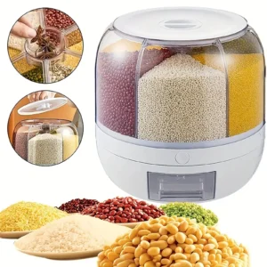 360° Rotating 6-Grid Food Dispenser - Airtight Grain & Cereal Storage Container