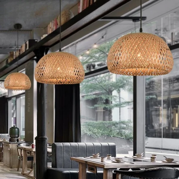 Hand-Woven Bamboo Pendant Light - Natural Rattan Chandelier Shade for Dining & Living Room