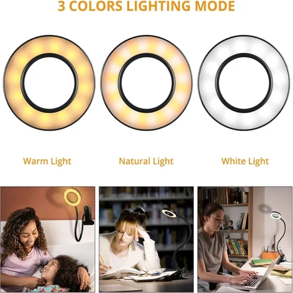 Dimmable LED Clip-On Reading Light - 3 Color Modes, 10 Brightness Levels & 360° Gooseneck USB Desk Lamp
