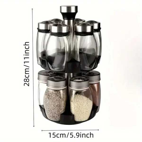 360° Rotating Spice Rack Organizer with Glass Jars