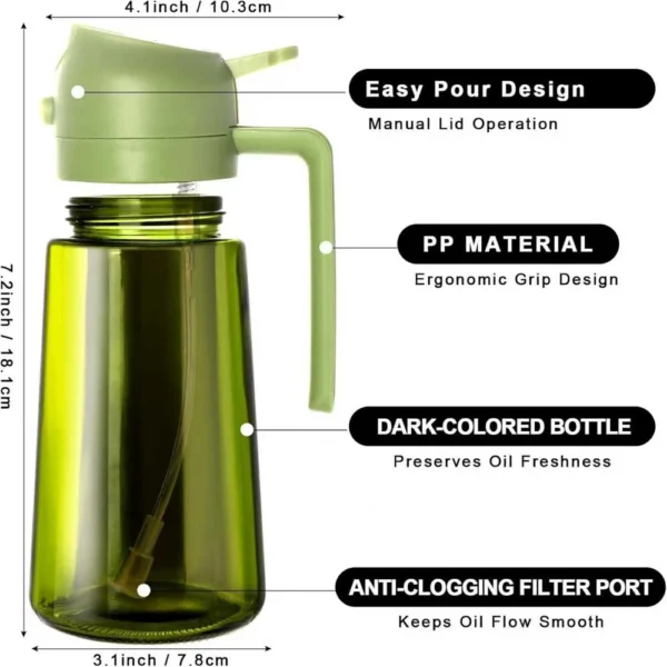 3 Premium 2-in-1 Glass Oil Sprayer & Dispenser | 470ml Cooking Oil Bottle
