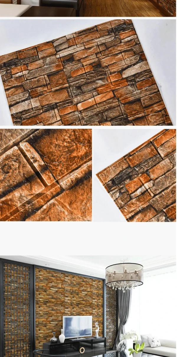 3D Self-Adhesive Brick Wall Roll - Waterproof Peel and Stick Foam Wallpaper