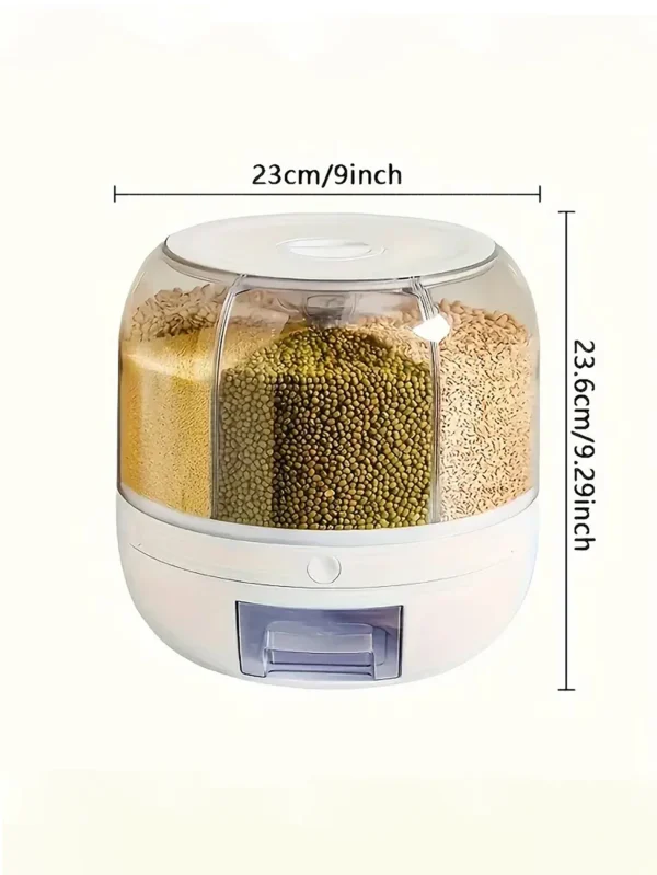 360° Rotating 6-Grid Food Dispenser - Airtight Grain & Cereal Storage Container