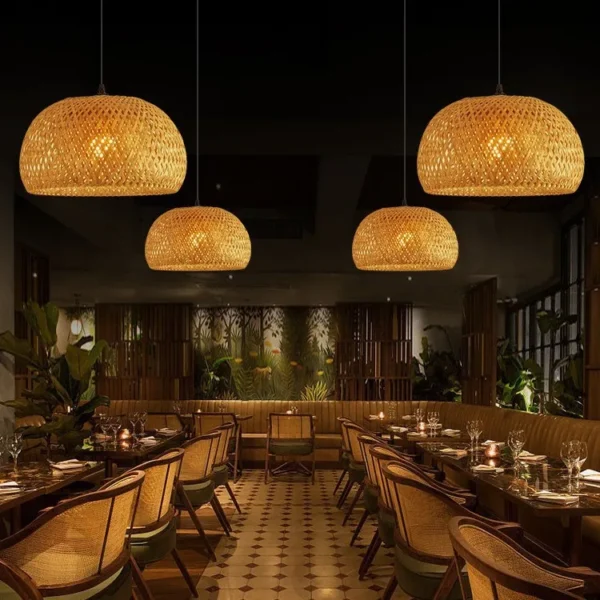 Hand-Woven Bamboo Pendant Light - Natural Rattan Chandelier Shade for Dining & Living Room