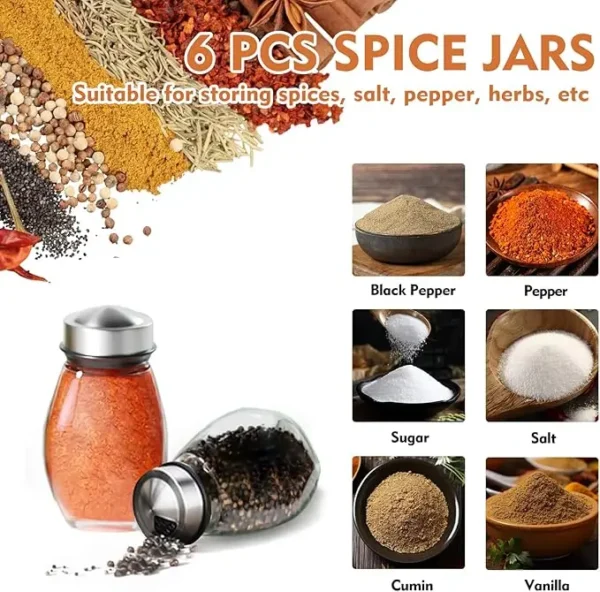 360° Rotating Spice Rack Organizer with Glass Jars