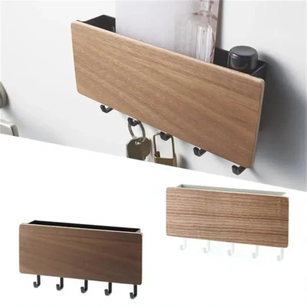 Modern Wooden Wall Key Holder & Mail Organizer | Minimalist Entryway Coat Rack