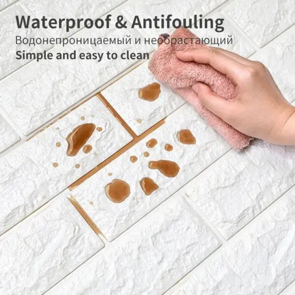 3D Self-Adhesive Brick Wall Roll - Waterproof Peel and Stick Foam Wallpaper