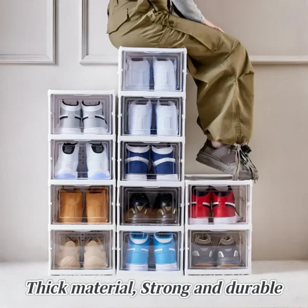 Foldable Stackable Shoe Storage Cabinet - Clear Door Organizer Rack for Closet & Entryway