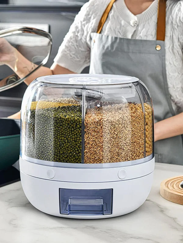 360° Rotating 6-Grid Food Dispenser - Airtight Grain & Cereal Storage Container