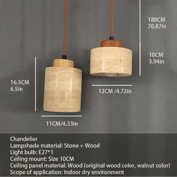 Natural Travertine Stone Pendant Light - Wabi-Sabi Modern Hanging Ceiling Fixture for Bedside & Dining