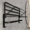 4 Matte Black Foldable Towel Rack with Hooks - Wall-Mounted Aluminum Bathroom Shelf Holder