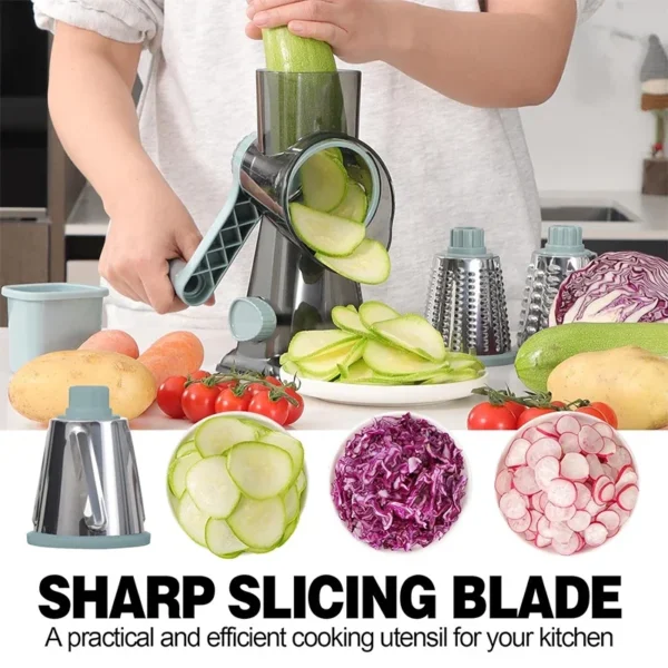 3-in-1 Rotary Cheese Grater & Vegetable Slicer | Hand Crank Mandoline