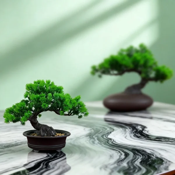 Artificial Japanese Pine Bonsai Tree in Decorative Pot - Faux Zen Desktop Plant Decor