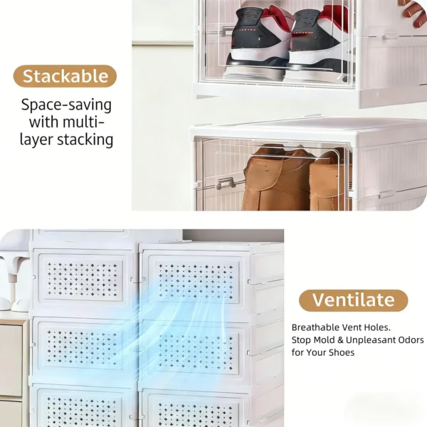 Foldable Stackable Shoe Storage Cabinet - Clear Door Organizer Rack for Closet & Entryway