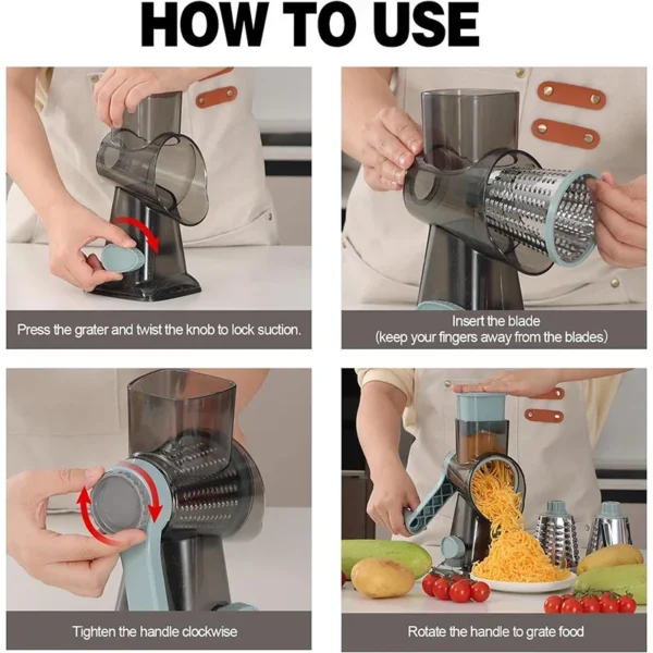3-in-1 Rotary Cheese Grater & Vegetable Slicer | Hand Crank Mandoline