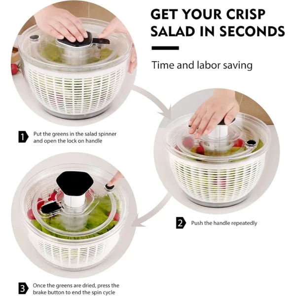 5 6.3 QT Large Salad Spinner | One-Push Easy Lettuce Dryer & Washer