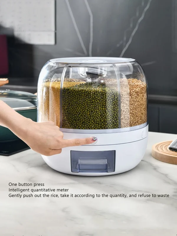 360° Rotating 6-Grid Food Dispenser - Airtight Grain & Cereal Storage Container