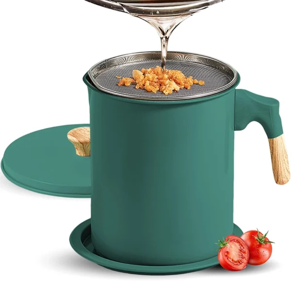 Premium Bacon Grease Container with Strainer - 1.4L Stainless Steel Cooking Oil Storage Pot