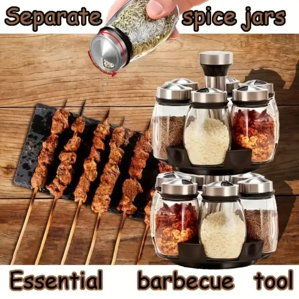 360° Rotating Spice Rack Organizer with Glass Jars