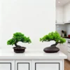 Artificial Japanese Pine Bonsai Tree in Decorative Pot - Faux Zen Desktop Plant Decor