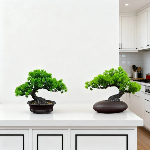 Artificial Japanese Pine Bonsai Tree in Decorative Pot - Faux Zen Desktop Plant Decor