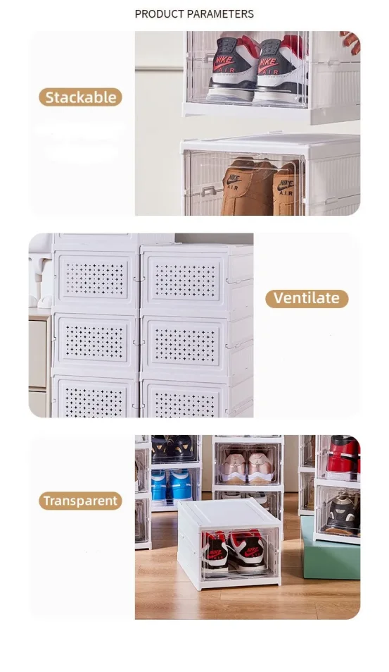 Foldable Stackable Shoe Storage Cabinet - Clear Door Organizer Rack for Closet & Entryway