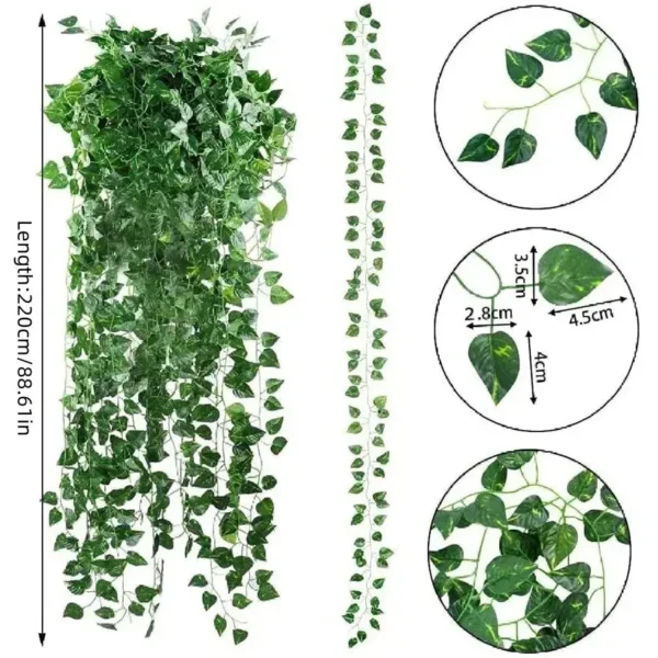 Artificial Ivy Leaf Garland Pack - Realistic Green Hanging Vine Plants for Wall, Garden, & Event Decor