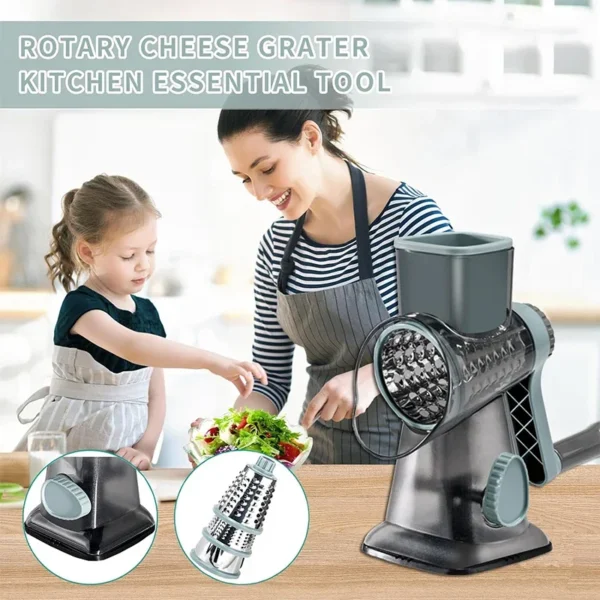 3-in-1 Rotary Cheese Grater & Vegetable Slicer | Hand Crank Mandoline