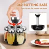 360° Rotating Spice Rack Organizer with Glass Jars