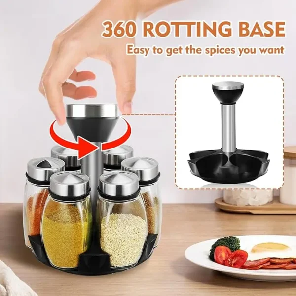 360° Rotating Spice Rack Organizer with Glass Jars