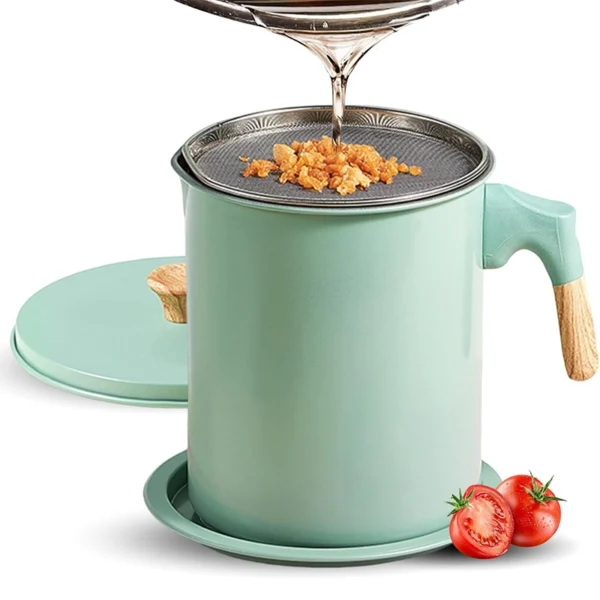 Premium Bacon Grease Container with Strainer - 1.4L Stainless Steel Cooking Oil Storage Pot