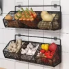 Wall-Mounted Wire Produce Basket – Multi-Compartment Iron Kitchen Storage Organizer