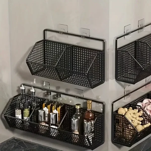 Wall-Mounted Wire Produce Basket – Multi-Compartment Iron Kitchen Storage Organizer
