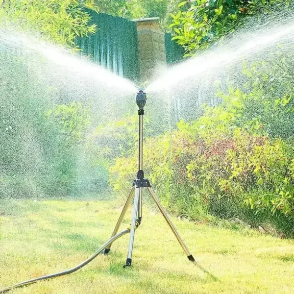 360° Rotating Garden Sprinkler | Stainless Steel Telescoping Tripod Irrigation Stand