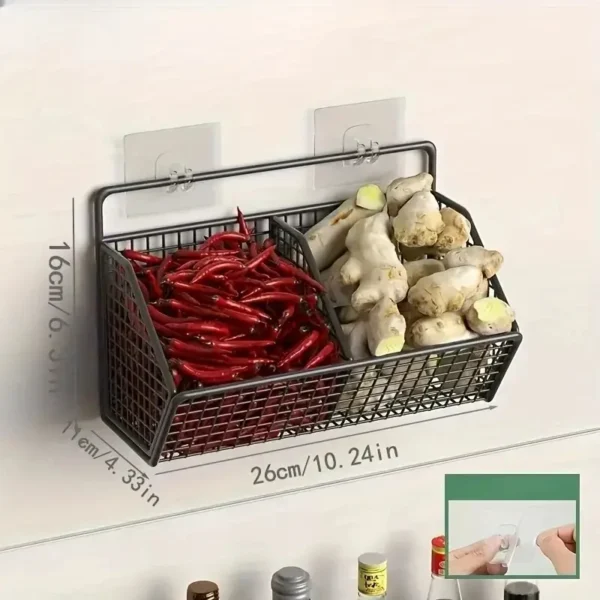 Wall-Mounted Wire Produce Basket – Multi-Compartment Iron Kitchen Storage Organizer