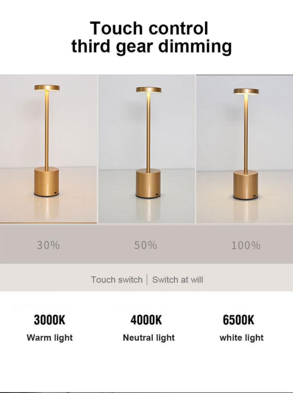 Modern Cordless LED Desk Lamp – Rechargeable Touch Control Table Light with 3 Color Modes & Dimmable Brightness